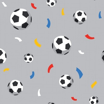 Papel de Parede Cinza Bolas de Futebol e Confete