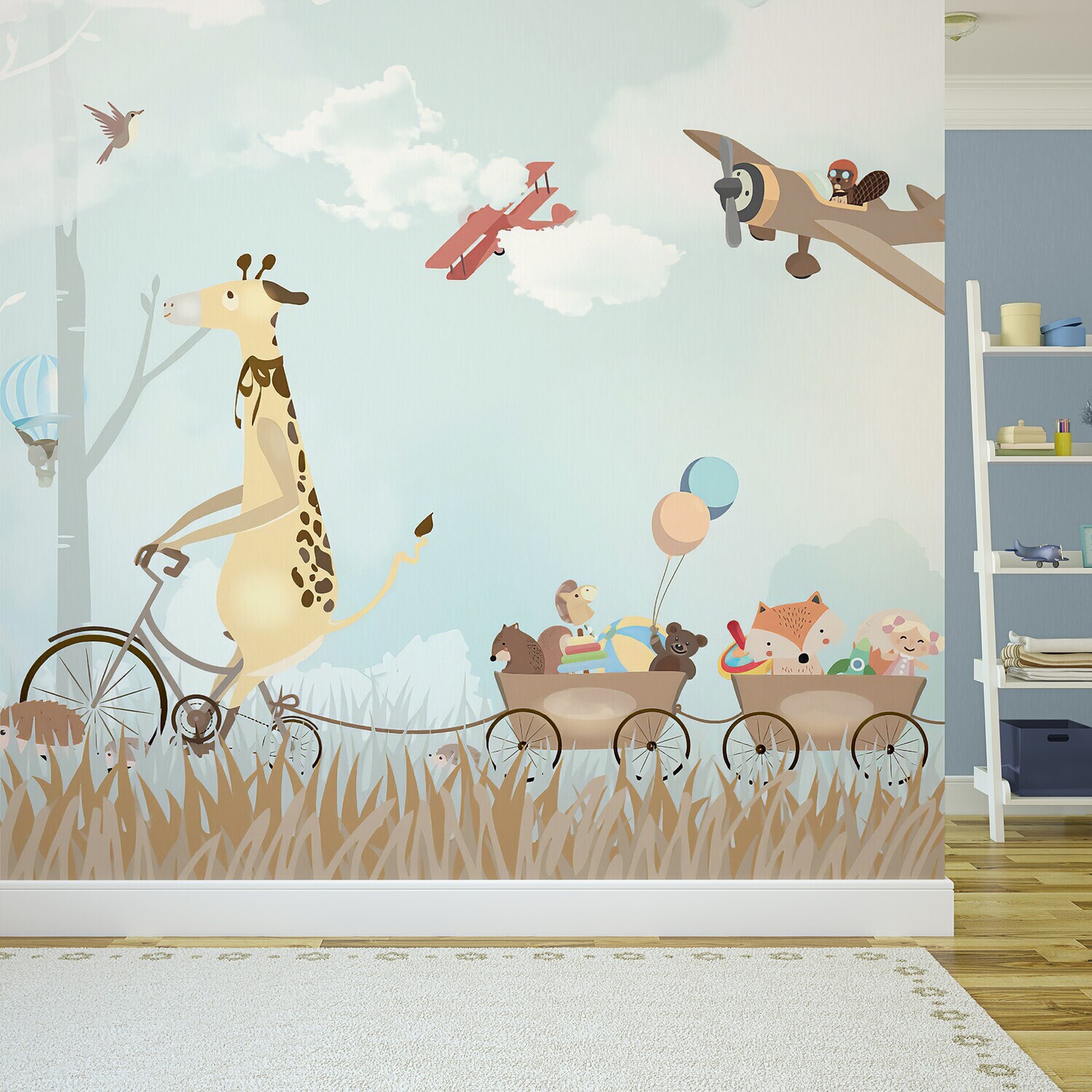 Papel de Parede Painel Infantil Animais Aviões 4 rolos - 6m²