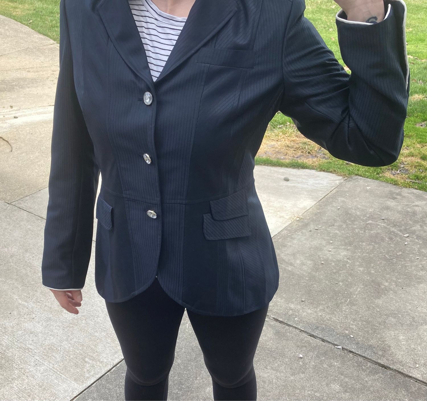 Stunning Custom Design Size 40 Hippique Dressage Show Coat Dark Navy