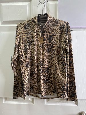 Dover Medium Cheetah Print 1/4 Zip Long Sleeve Shirt