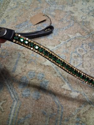 Emerald and Gold 16 inch crystal browband