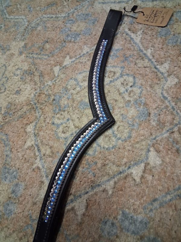 V Shaped Crystal 15.5 in browband blue and clear Crystal