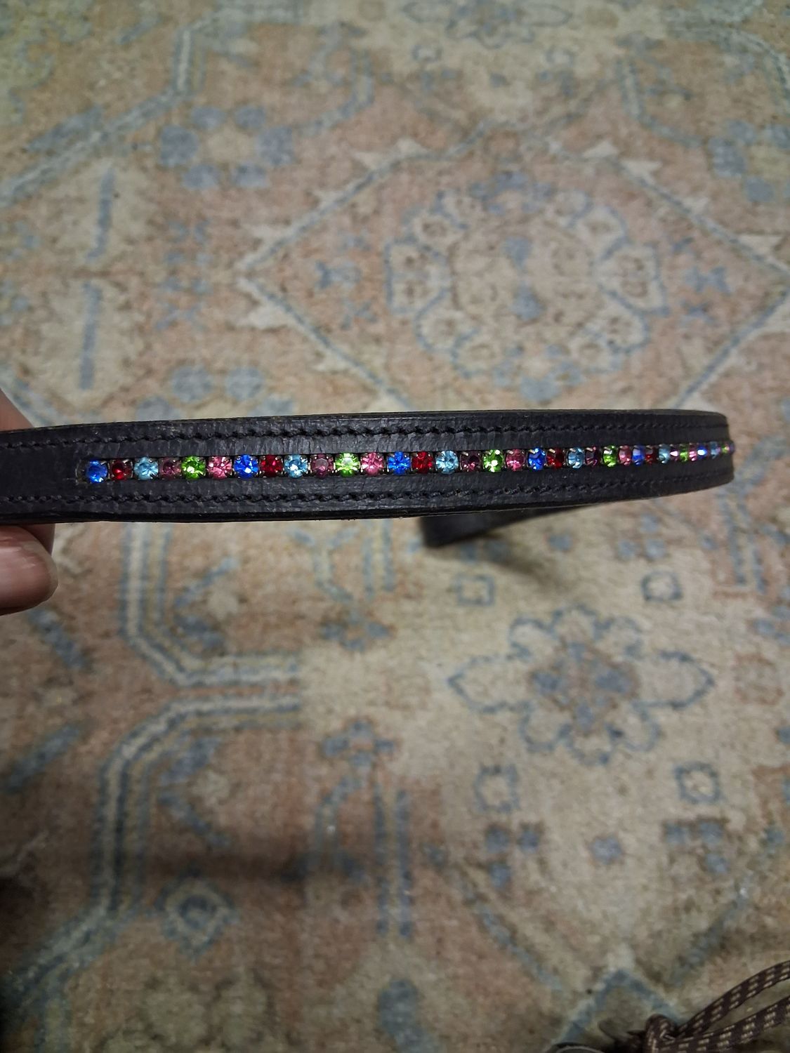 Rainbow browband with thin crystal center 15 in
