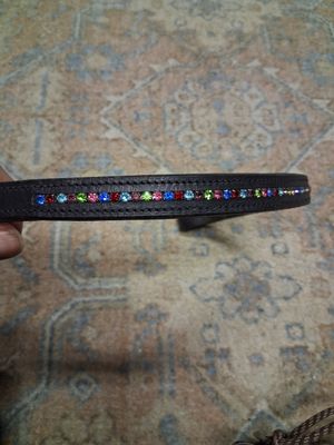 Rainbow browband with thin crystal center 15 in