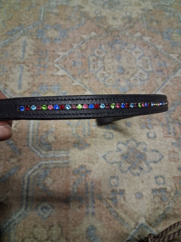 Rainbow browband with thin crystal center 15 in