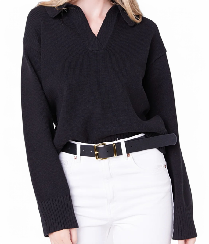 ENGLISH FACTORY VNECK COLLAR SWEATER BLACK