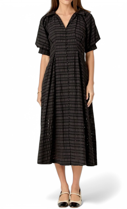 ENGLISH FACTORY CHECK MIDI DRESS BLACK