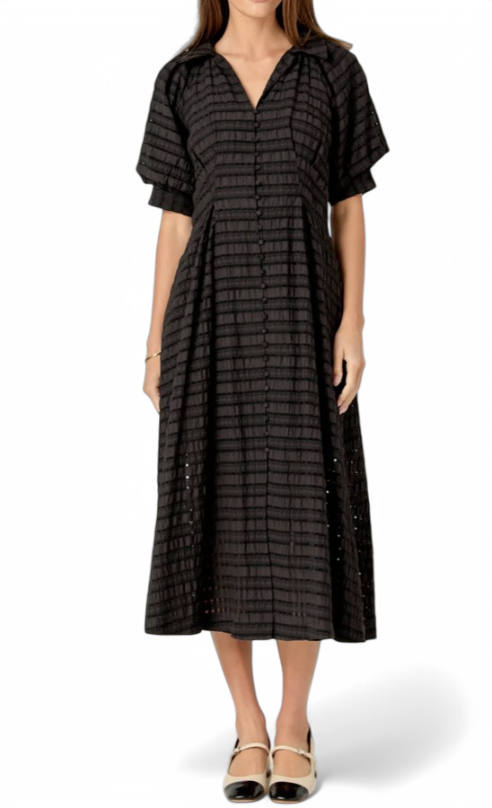 ENGLISH FACTORY CHECK MIDI DRESS BLACK