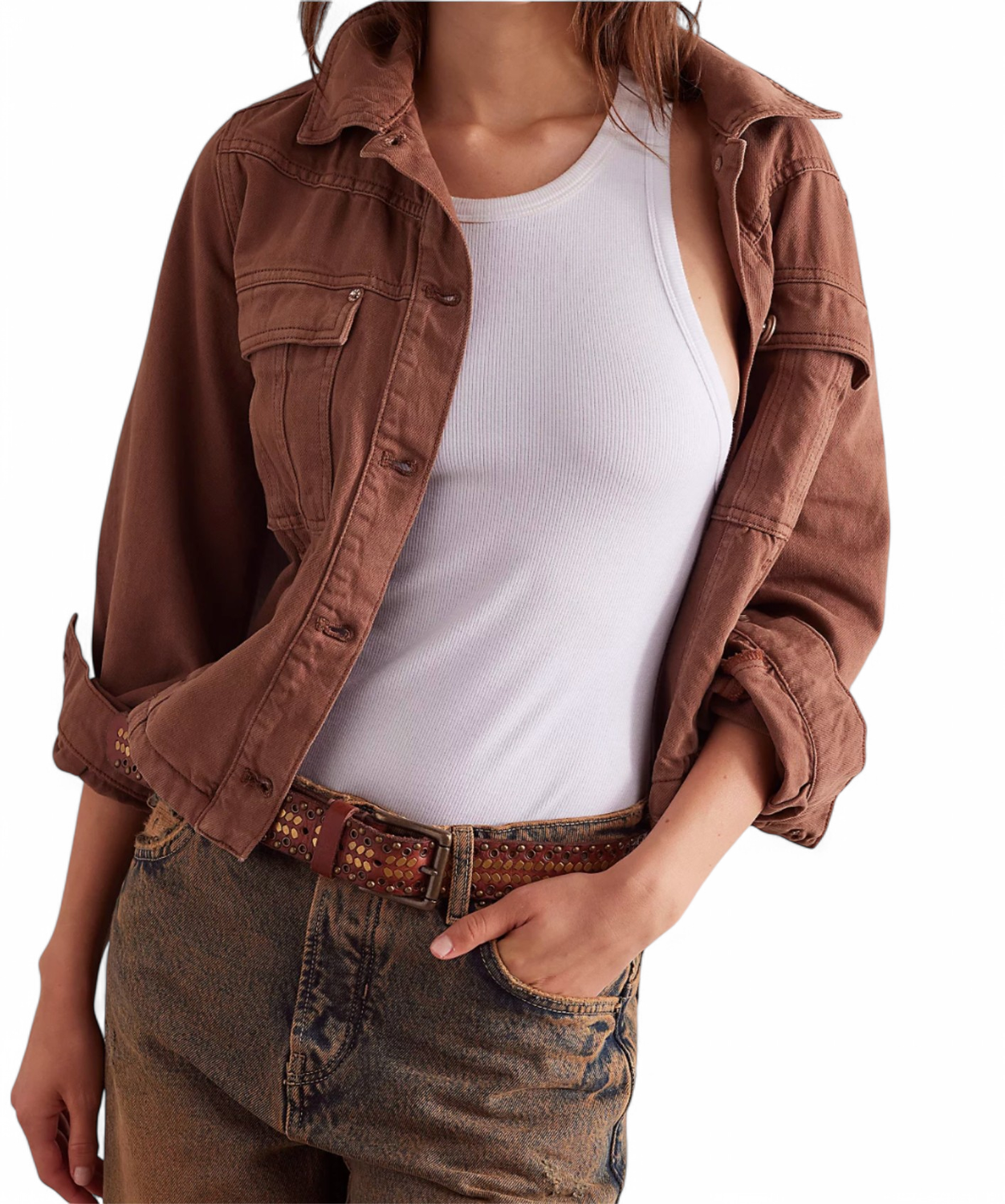 FREE PEOPLE BROWN DENIM JACKET