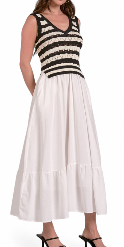 ELAN MIDI DRESS COMBO BLACK/WHITE -MAX