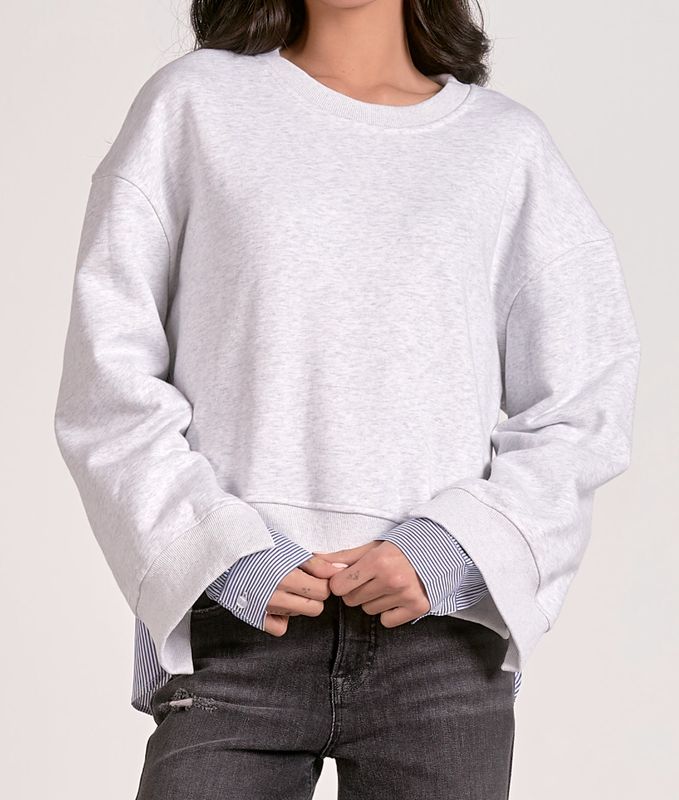 ELAN HEATHER GREY/BLUE STRIPE TOP