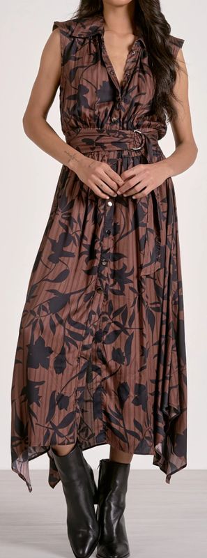 ELAN MIDI DRESS BROWN FOILAGE -XX