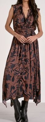 ELAN MIDI DRESS BROWN FOILAGE -XX