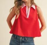 TCEC POPLIN CONTRAST COLLAR RED 