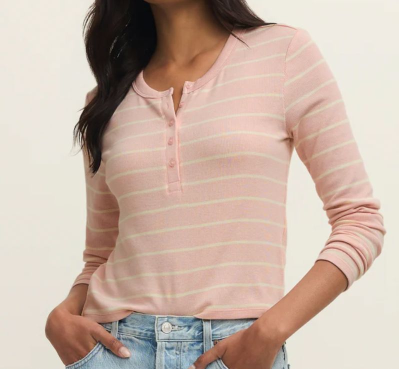 Z SUPPLY HENLEY STRIPE TOP PINK