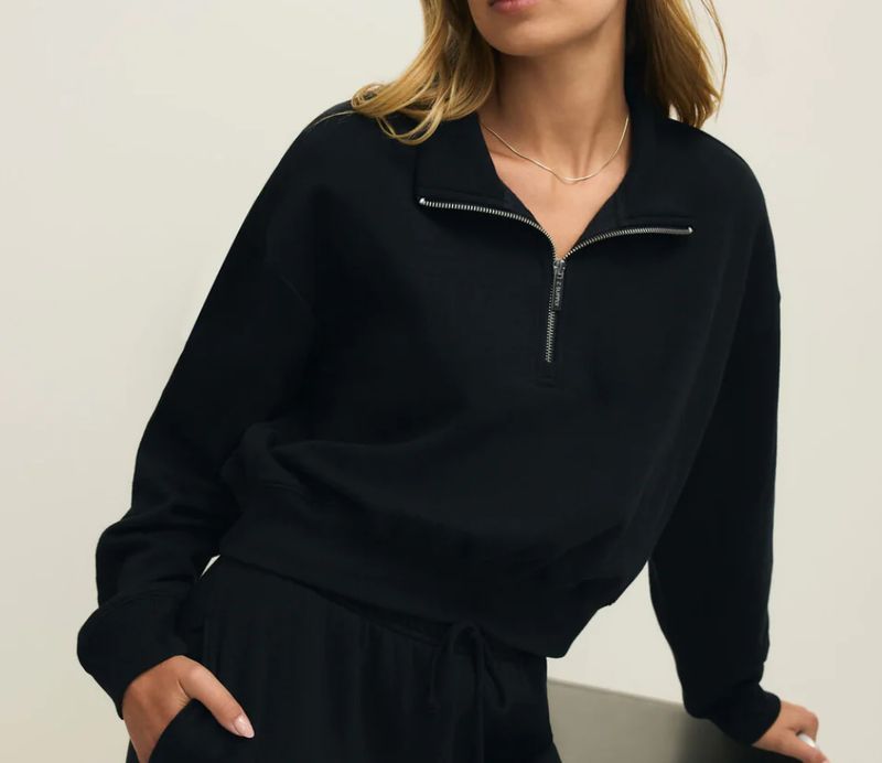 Z SUPPLY HALF ZIP SWEATSHIRT BLACK