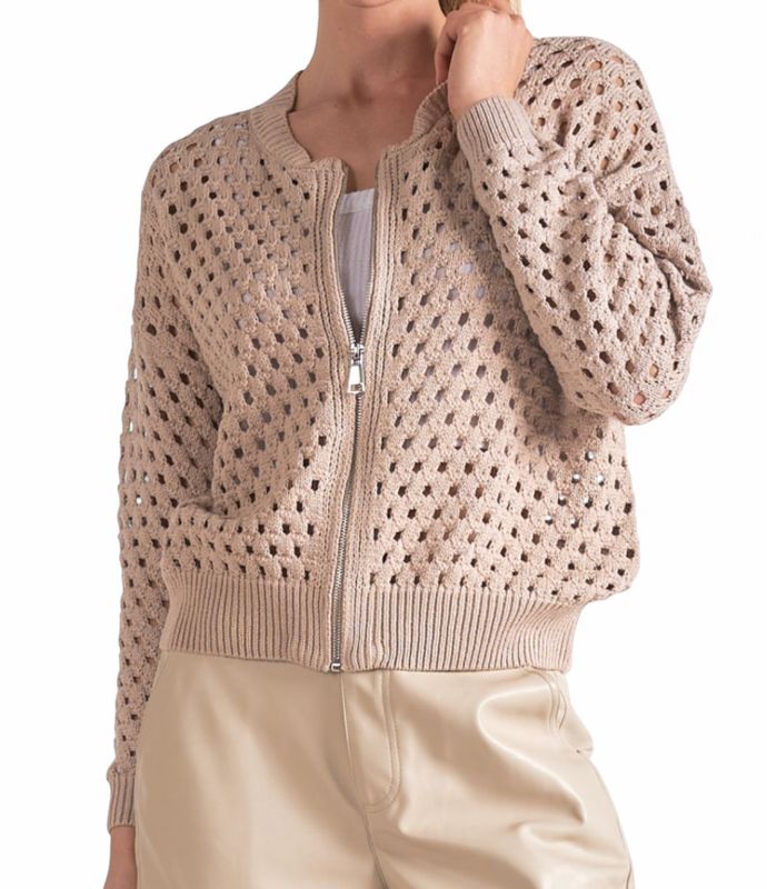 ELAN ZIP CARDIGAN STONE -XX