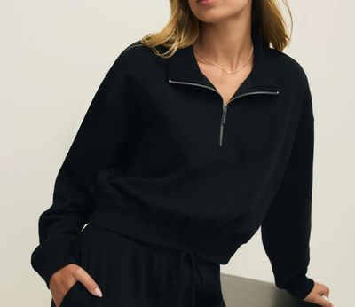 Z SUPPLY HALF ZIP SWEATSHIRT BLACK