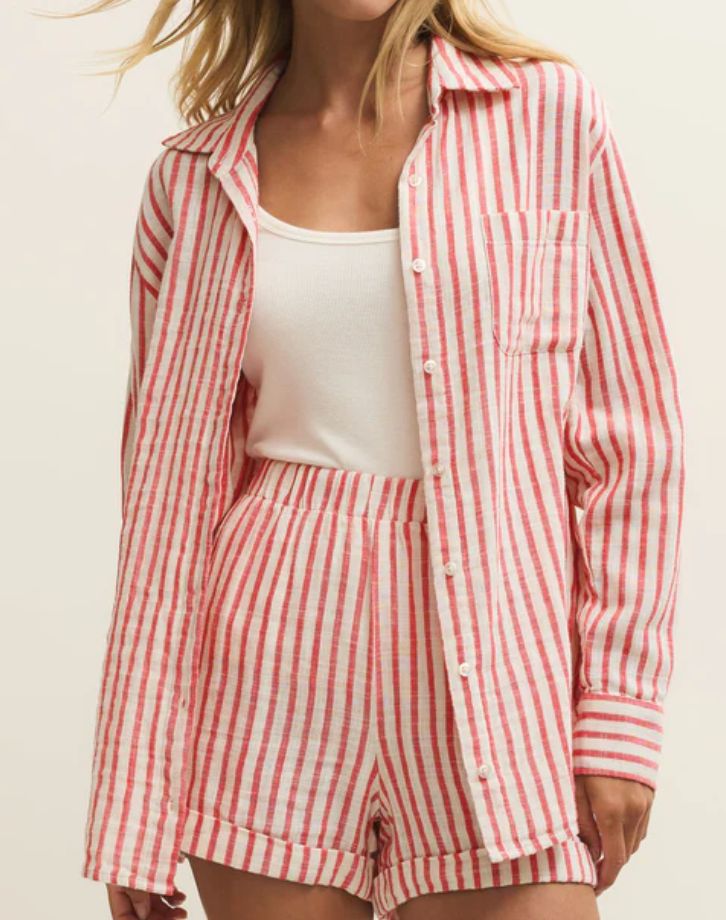 Z SUPPLY STRIPE SHIRT CRIMSON CRUSH