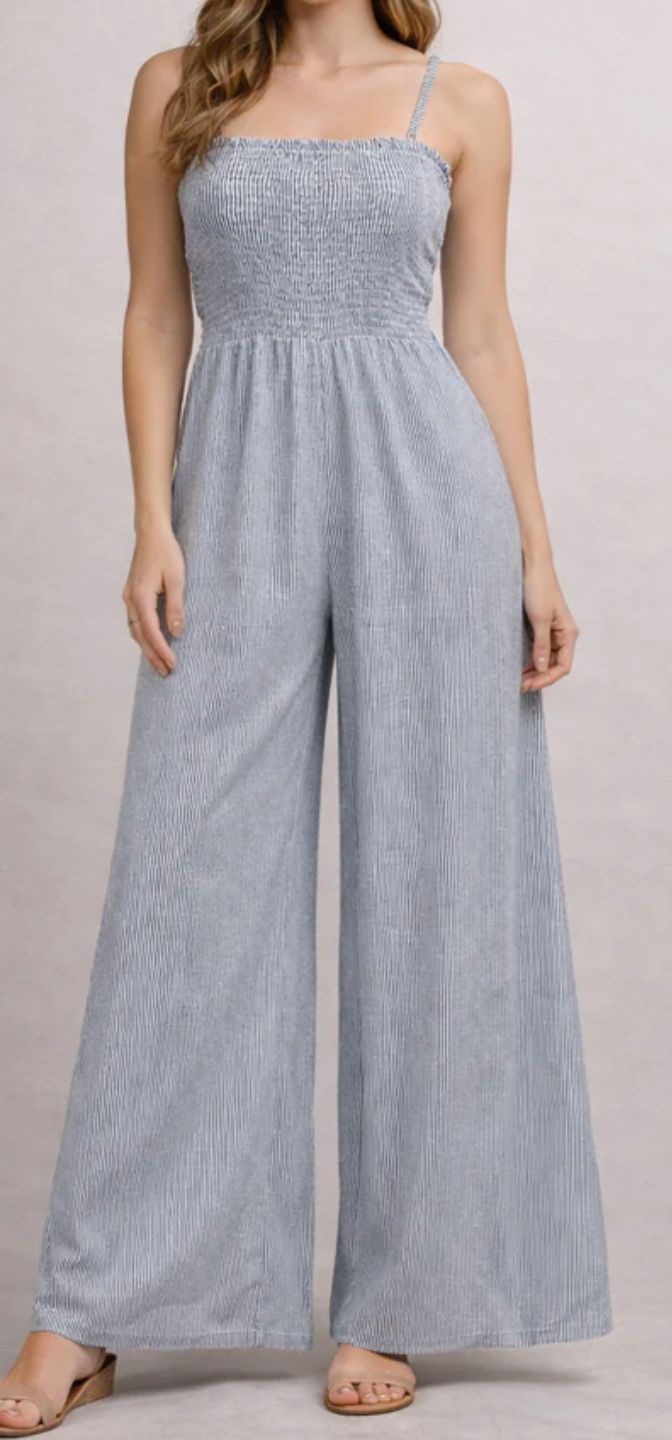 SADIE &amp; SAGE STRIPE SMOCKED JUMPSUIT