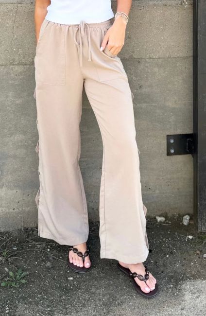 SAGE THE LABEL SIDE BUTTON PANTS KHAKI
