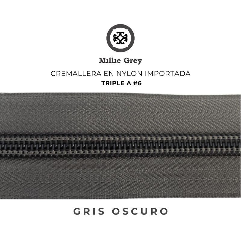 Cremallera #6 Gris O precio x metro
