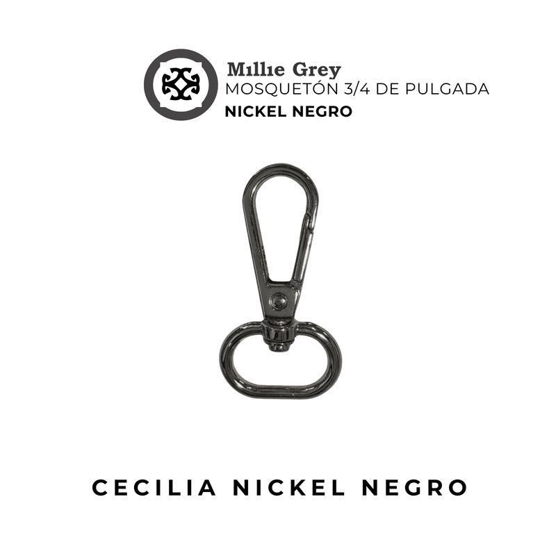 Mosquetón niquel negro 3/4 de pulgada (2 cm) - Cecilia Nickel negro