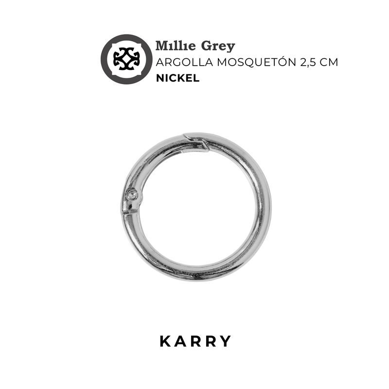 Argolla mosquetón nickel (plateada) 2,5 cm - Karry