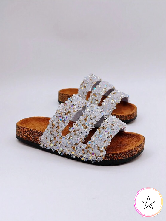 Zapatillas con estampado de madera y diamantes