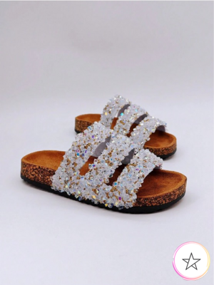 Zapatillas con estampado de madera y diamantes