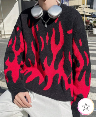 Suéter de manga larga con estampado de llamas