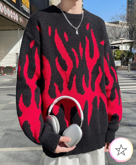 Suéter de manga larga con estampado de llamas