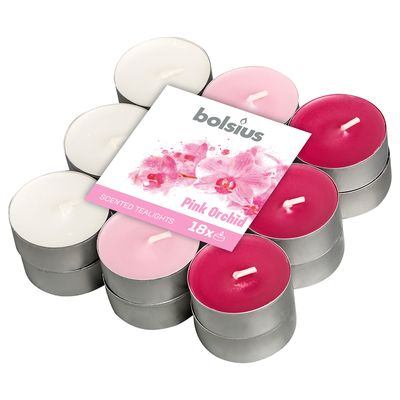 Bolsius - scented tea lights in three colours - pink orchid - 18-pack
