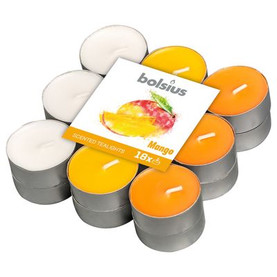 Bolsius - scented tea lights in three colours - mango - 18-pack