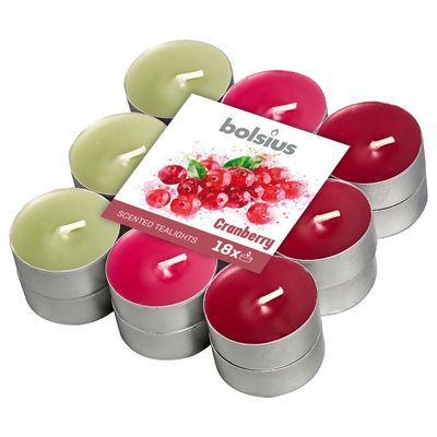 Bolsius - scented tea lights in three colours - cranberry - 18-pack