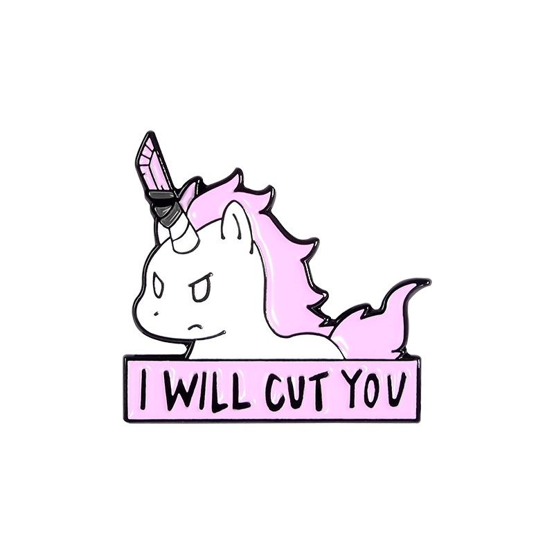 Premium Kawaii Pin - I will cut you! Unicorn