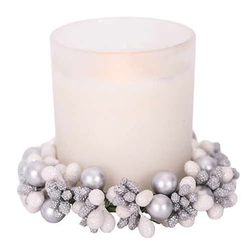 Silver &amp; white mini candle wreath 10cm inside d7.5cm