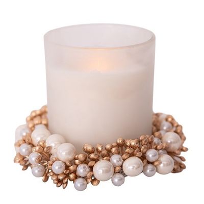Candle wreath w/gold&amp;pearl finish 10cm inside d7.5cm
