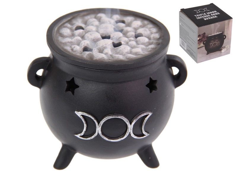*8CM TRIPLE MOON INCENSE CAULDRON BURNER