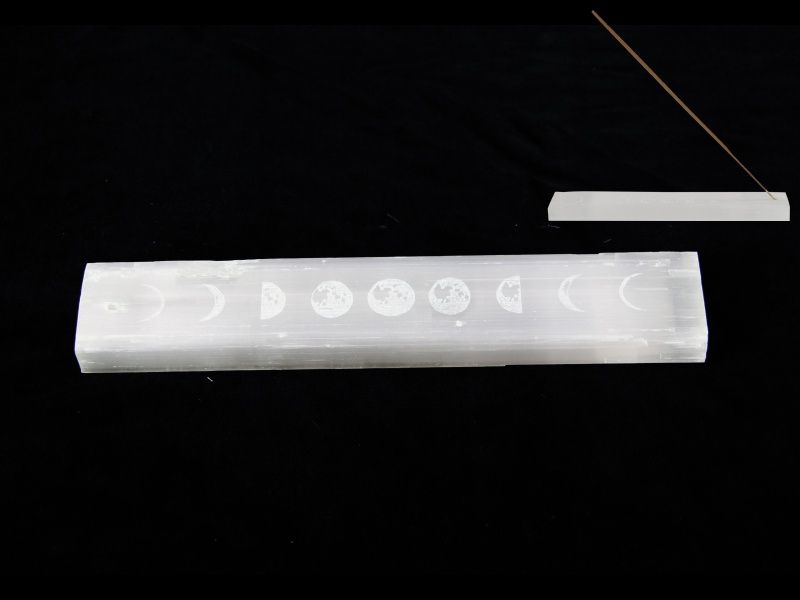 23cm Selenite Incense Holder with Eclipse Moon Design