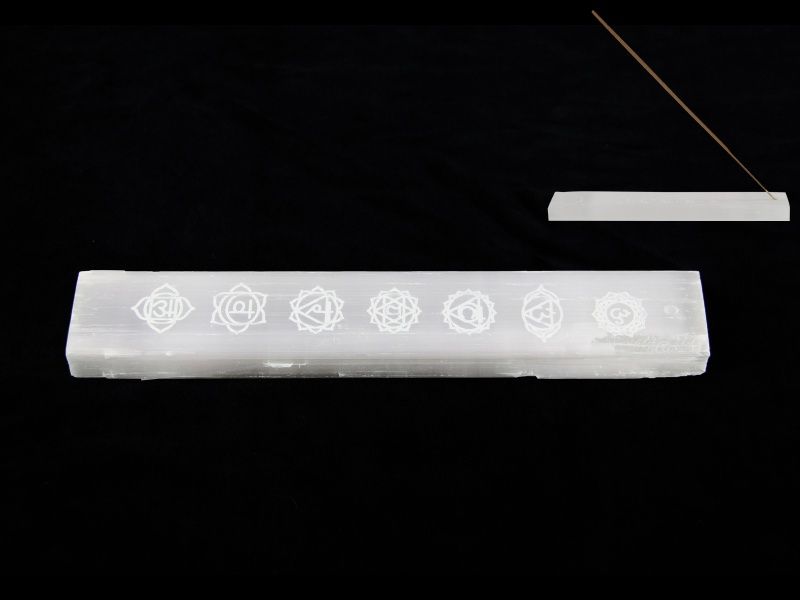 23cm Selenite Incense Holder with Chakra Design