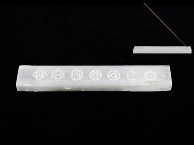 23cm Selenite Incense Holder with Chakra Design