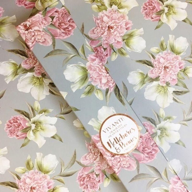 Hellebores &amp; Peonies Vivante Copper Drawer Liners 4pk
