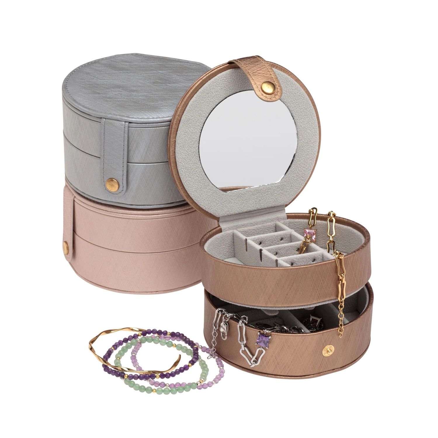 Jewellery Cases, Colour: Silver, Style: Round 2 Tier