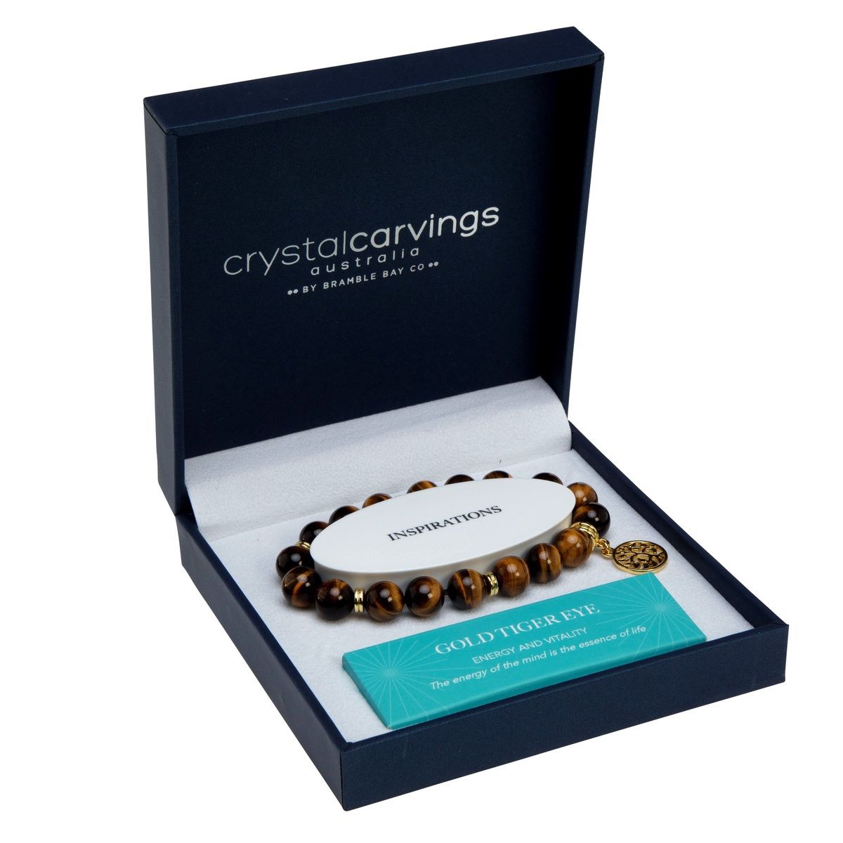 Gold Tiger Eye Tree of Life Inspiration Boxed Charm Bracelet (Gold)