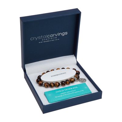 Gold Tiger Eye Tree of Life Inspiration Boxed Charm Bracelet (silver)