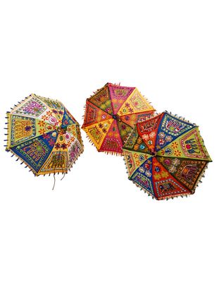 Bohemian Handmade Elephant Embroidery Design | Cotton Multi Colored Umbrella Parasol