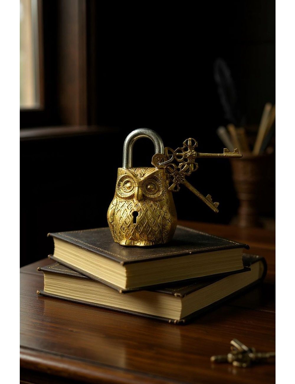 Brass Lock and Key Set, Style: Owl