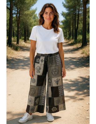 Block Print Patchwork Cotton Trousers