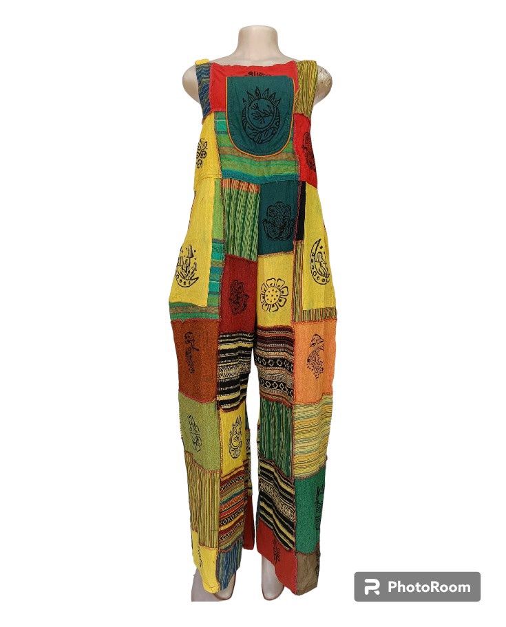 Patchwork Dungarees, Colour: Hippy Green